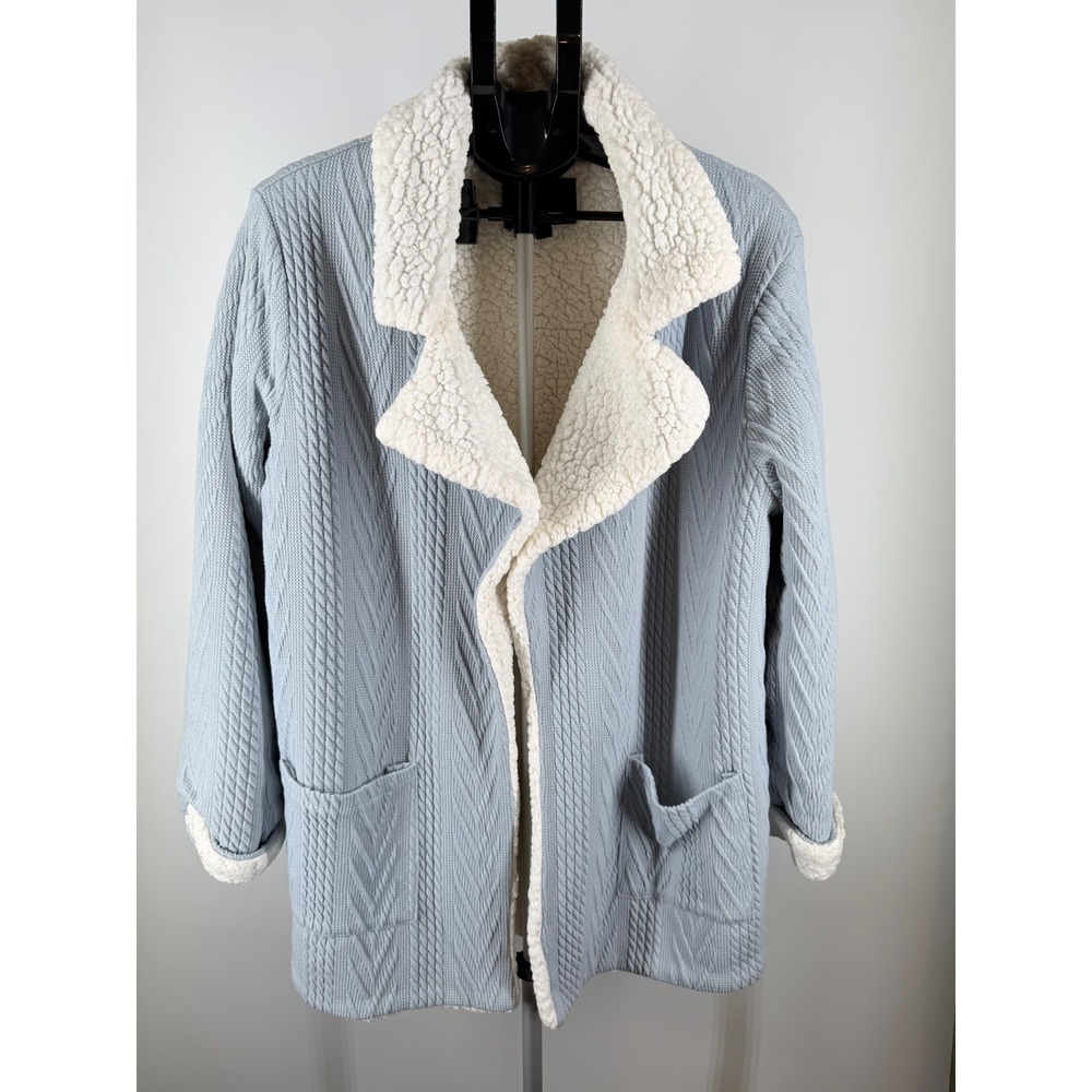 Sweet Rain Blue Cable Knit Sherpa Lined‎ Jacket XL Young Contemporary